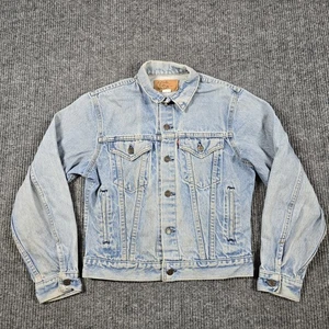Vintage Levis Trucker Jacket Girls XL 20 Blue Denim Faded Distressed USA 90s - Picture 1 of 15