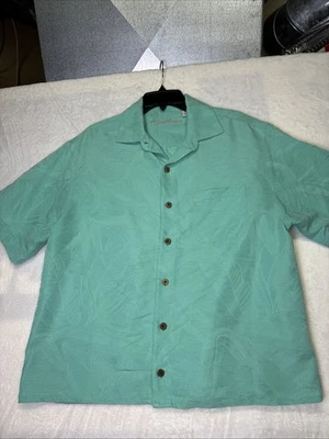 caribbean mens hawaiian shirt Large Button-Down Short Sleeves Mint Green - Image 1 of 4