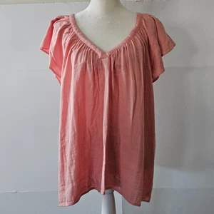 Old Navy Size XL Peach Pink Cotton Womens V Neck Flared Short Sleeved Summer Blo - Picture 1 of 16