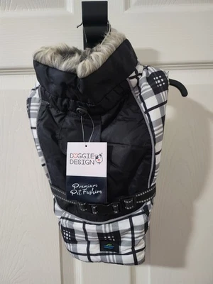 All Weather Dog Coat Plaid Black & White Size X-SMALL - XXXXX-LARGE - Image 1 of 4