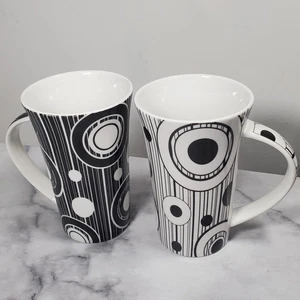 2x Black & White Latte Mugs Geometric Monochrome Johnson Brothers Excellent Cond - Picture 1 of 17