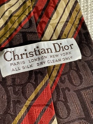De colección 1960 1970 Raro Retro Ancho Christian Dior Hombre Corbata Logo Tejido Foto 1 de 4