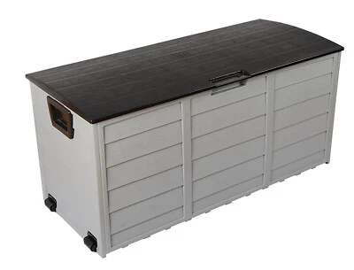 LARGE PLASTIC GARDEN STORAGE BOX OUTDOOR WATERPROOF DECK CONTAINER CHEST SHED - Image 1 of 4