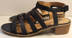 FRANCO SARTO L'ORIELE LEATHER NAVY BLUE STRAPPY LOW HEEL SANDALS SZ 9.5 M - Picture 1 of 5