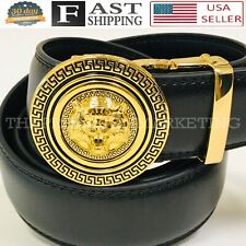 Men's Automatic Sliding Ratchet Buckle Black Genuine Leather Belt Set Waistband