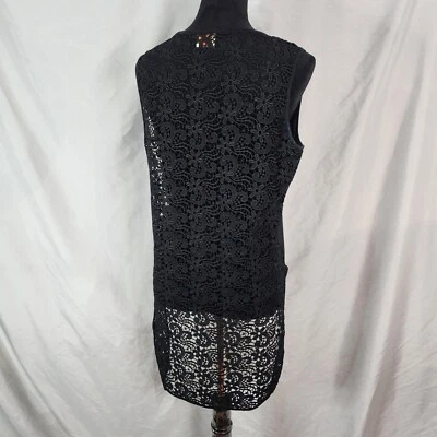 TORN by Ronny Kobo Size Large Black Sleeveless Crochet Back Droptail Knit Top - Image 1 of 4