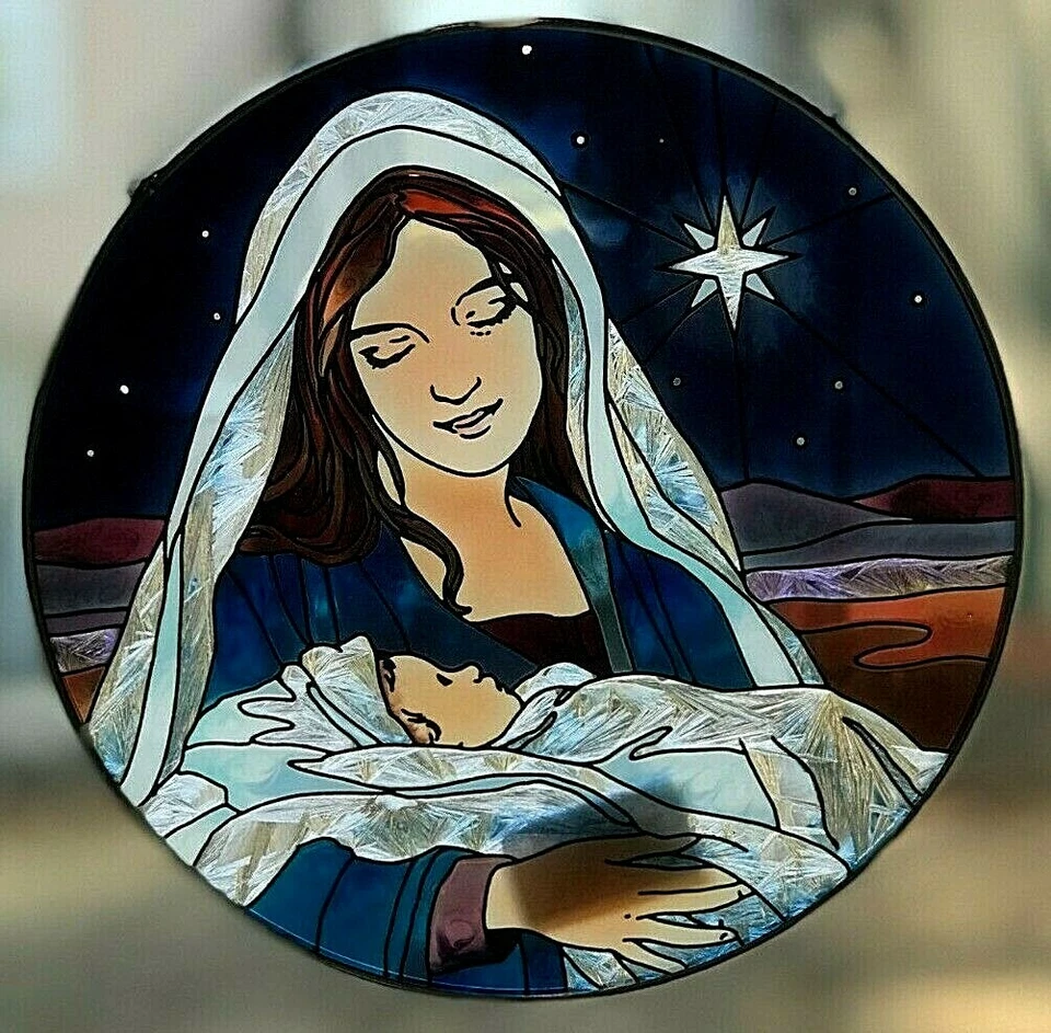 Joan Baker Arte Vidrio Atrapasol Percha Ventana Noche Santa Jesús y María Navidad Foto 1 de 2