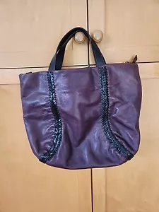 Christopher Kon Plum Burgundy Leather Slouch Shoulder Handbag Braid Boho READ - Picture 1 of 13