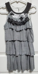 Isobella &Chloe Girls Gray and White Striped Tiered Dress Sequin Ruffle Sz 4 - Picture 1 of 8