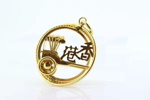 14k CHINESE RICKSHAW cart carriage Medallion pendant. 14k 3D Cart BUGGY rickshaw - Picture 1 of 9