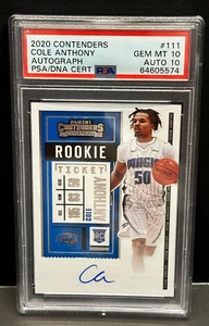 Boleto de novato Cole Anthony 2020-21 Panini Contenders automático #111 PSA 10/10 automático - Imagen 1 de 2