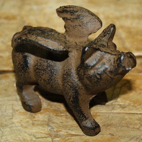 Cast Iron FLYING PIG Statue Wings Paper Weight Garden Rustic Door Stop Figurine Cover