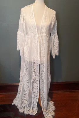 Cubierta de encaje para mujer talla única blanco roto manga campana lazo cintura Foto 1 de 4