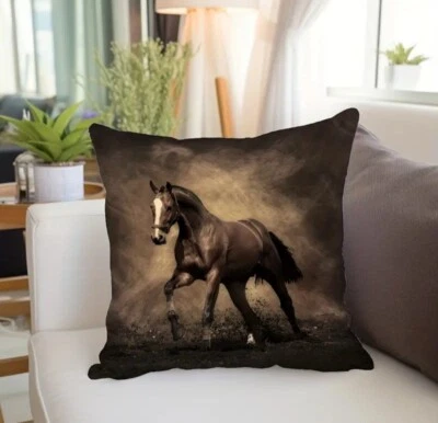 2 Pc Running Horse Pattern Luxury Soft Square cushion cover Cases 45x45 cm New - Image 1 of 4