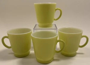 VINTAGE HAZEL ATLAS PASTEL MILK GLASS CUP Green Yellow Coffee Tea Mugs Lot Of 4 - Picture 1 of 4