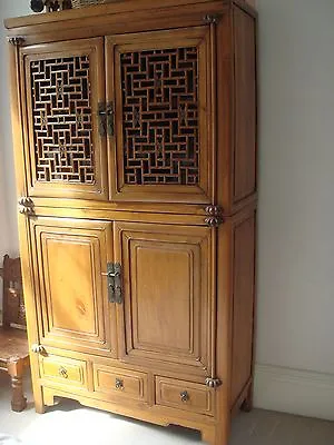 Authentic Antique Chinese Wooden Cabinet Handcrafted Wooden Hinges Asia Patina • 1,500£