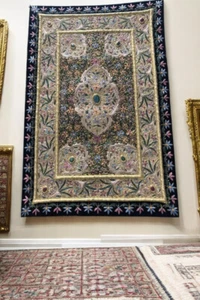 Alfombra tapiz joya Zardozi de lujo de 12'x6' elegante alfombra hecha a mano para sala de estar - Imagen 1 de 7