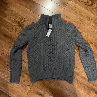 Gap Kids мальчиков кабель трикотажа 3/4 кнопка пуловер серый свитер размер XL (12) с воротником - Изображение 1 из 3