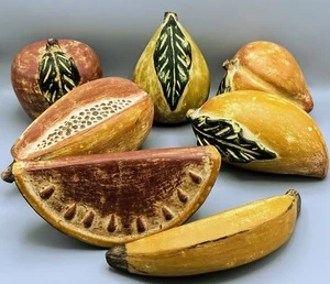 Vintage Clay Pottery Large 7 Fruit Set- Apple, Banana, Pear, Watermelon, Mango + - Picture 1 of 24
