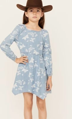 Wrangler Girls Dress Denim Butterflies balloon sleeves western dress size Large - Image 1 of 4