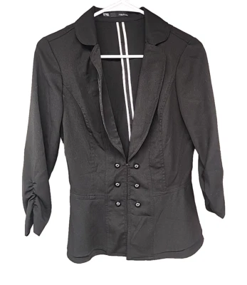 Maurices Black 3/4 Sleeve Blazer Girl's SMALL Ruched Sleeves Hook & Eyes Closure - Image 1 of 4
