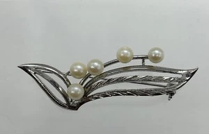 Broche Vintage Hoja Perla Akoya Blanco Bebé Perlas Plata Esterlina Estampado - Imagen 1 de 24