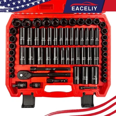 64pcs 3/8" Socket Set,Drive Impact Socket Set with SAE/Metric Deep & Shallow - Image 1 of 4