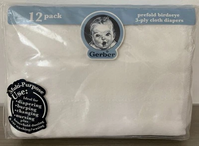 Pañales vintage GERBER 12 preplegados tela tejida ojo de pájaro 100 % algodón nuevos años 90 Foto 1 de 2