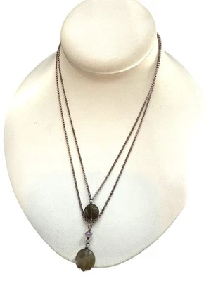 Collar de Labradorita Doble Hilo Plata de Ley 925 Piedras Preciosas Colgante en Capas Foto 1 de 4