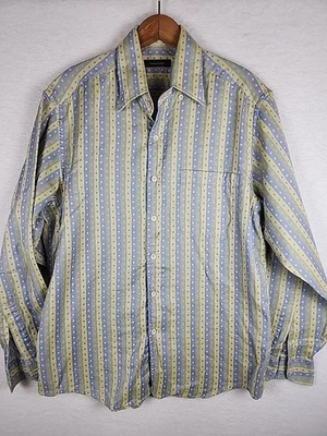 Ermenegildo Zegna Shirt Sz L Green Striped Button Up Long Sleeve Mens Italy Made - Image 1 of 4