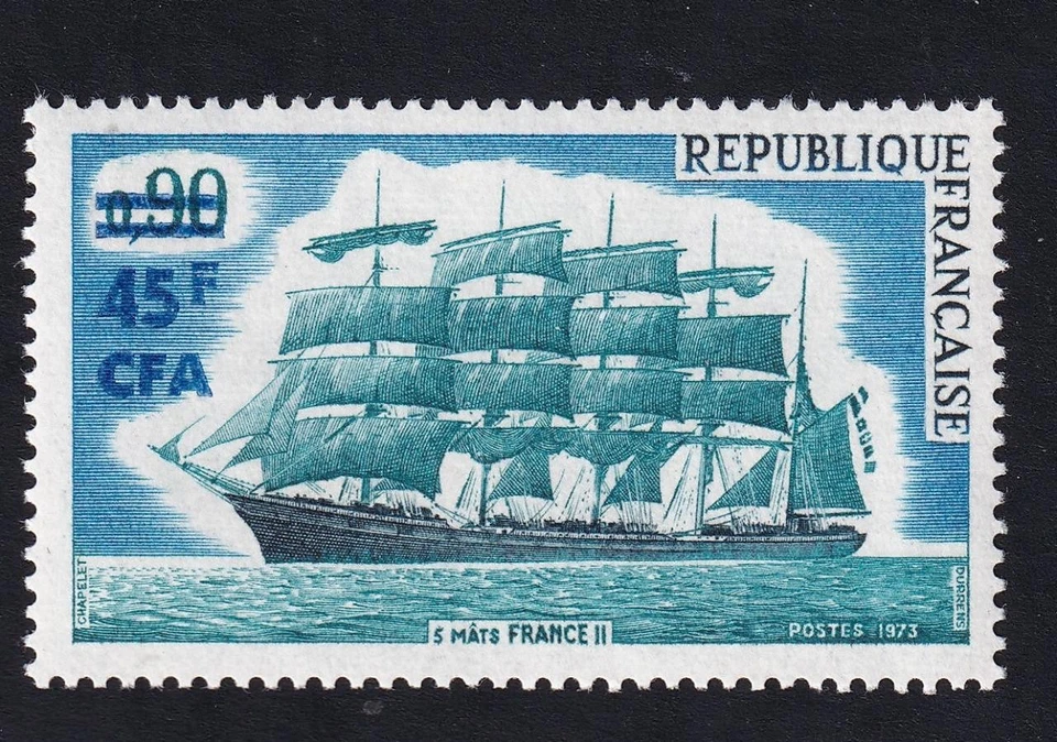 Réunion France 1973 France II ship, MNH s#386 CFA surcharged [W165] - Image 1 of 1
