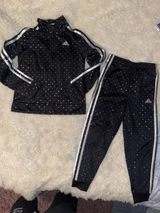 2 Piece GIRLS ADIDAS TRACKSUIT Black/glitter Silver JACKET & PANTS SIZE 6 - Picture 1 of 9