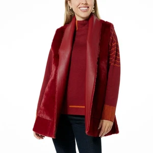 MarlaWynne Reversible Faux Fur Drama Vest Merlot 1X New - Picture 1 of 3