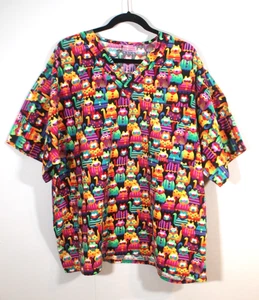 S.C.R.U.B.S. Women's Size 3XL Cat Themed Scrub Top Pockets Colorful Cats  - Picture 1 of 4