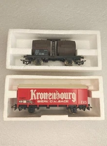 Rake of 2 Jouef HO Gauge Wagons- 6260 Kronenbourg & 6430 Bi-Foudres 2 essieux. - Picture 1 of 13