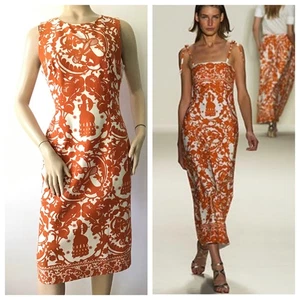 CAROLINA HERRERA Runway Rusty Orange Print Dress (Size 8) - MSRP $2,490.00 - Picture 1 of 12