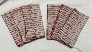 Set of 6 Red MERRY Script Christmas Napkins Red on Natural W/ Red Trim Cotton - Picture 1 of 8