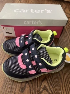 NWT Carter’s Navy Pink Girls Light Up Sneakers Shoes Size 11 - Picture 1 of 4