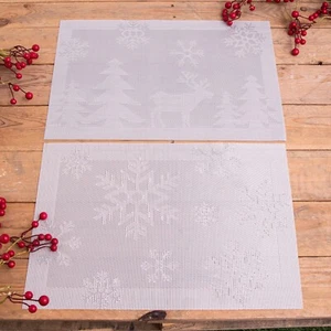 Set Natalizio Tovagliette Vinile PVC Fiocco di Neve Renna Argento 2,4,6,8 - Foto 1 di 10