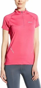Asics Womens Running Jogging Top 1/2 Zip Short Sleeve Top Pink Size Large 060701 - Picture 1 of 10