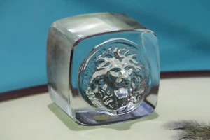 Glass Art Lion Head Colony Indiana Cartouche Raised in Form Paperweight Mid... - Picture 1 of 5