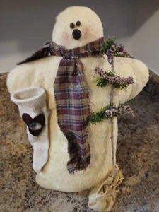 Free Standing Primitive Rustic 17" Fabric Snowman Holiday Christmas Farmhouse - Picture 1 of 13