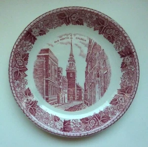 VTG Pink Staffordshire England Plate Jon Roth Commemorative Old North Church - Picture 1 of 3