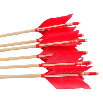 6pcs Archery Flu-Flu Wooden Arrows 4 Turkey Feathers Traditional Bow Hunting - Image 1 of 4