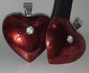 Big Red Heart Enameled Pendents. J Alloy 2.5 X3.5 Inches. Priced per 2 pcs - Picture 1 of 3