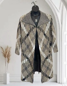 Joseph A SizeLarge Womens Long Sweater Cardigan Open Front Drapey Tan Pattern F - Bild 1 von 15