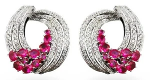 2.16ct Natural round Diamond 14k white gold ruby Anniversary stud earrings - Picture 1 of 3