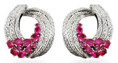 2.16ct Natural round Diamond 14k white gold ruby Anniversary stud earrings - Image 1 of 3