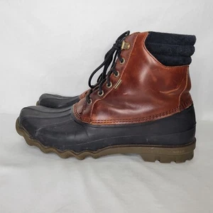 Sperry Avenue Waterproof Duck Boots Navy Blue Brown Leather Rain STS 10548 Sz 9 - Picture 1 of 8