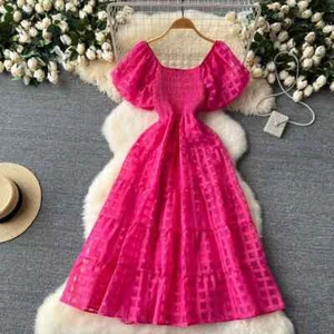 Vestito Abito Elegante Lungo Fresco Raso Boho Rosa Fluo Raso Leggero 11307 - Foto 1 di 1